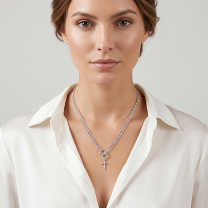 Collana Doppia Catena e Croce in Bronzo 45 cm