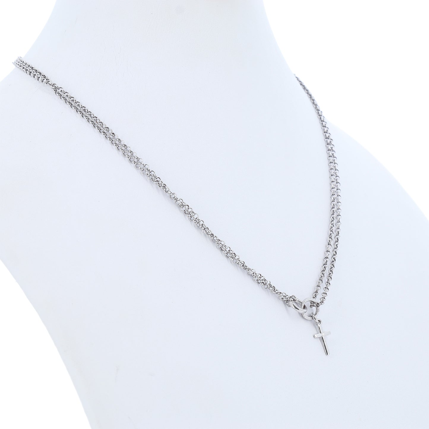 Collana Doppia Catena e Croce in Bronzo 45 cm