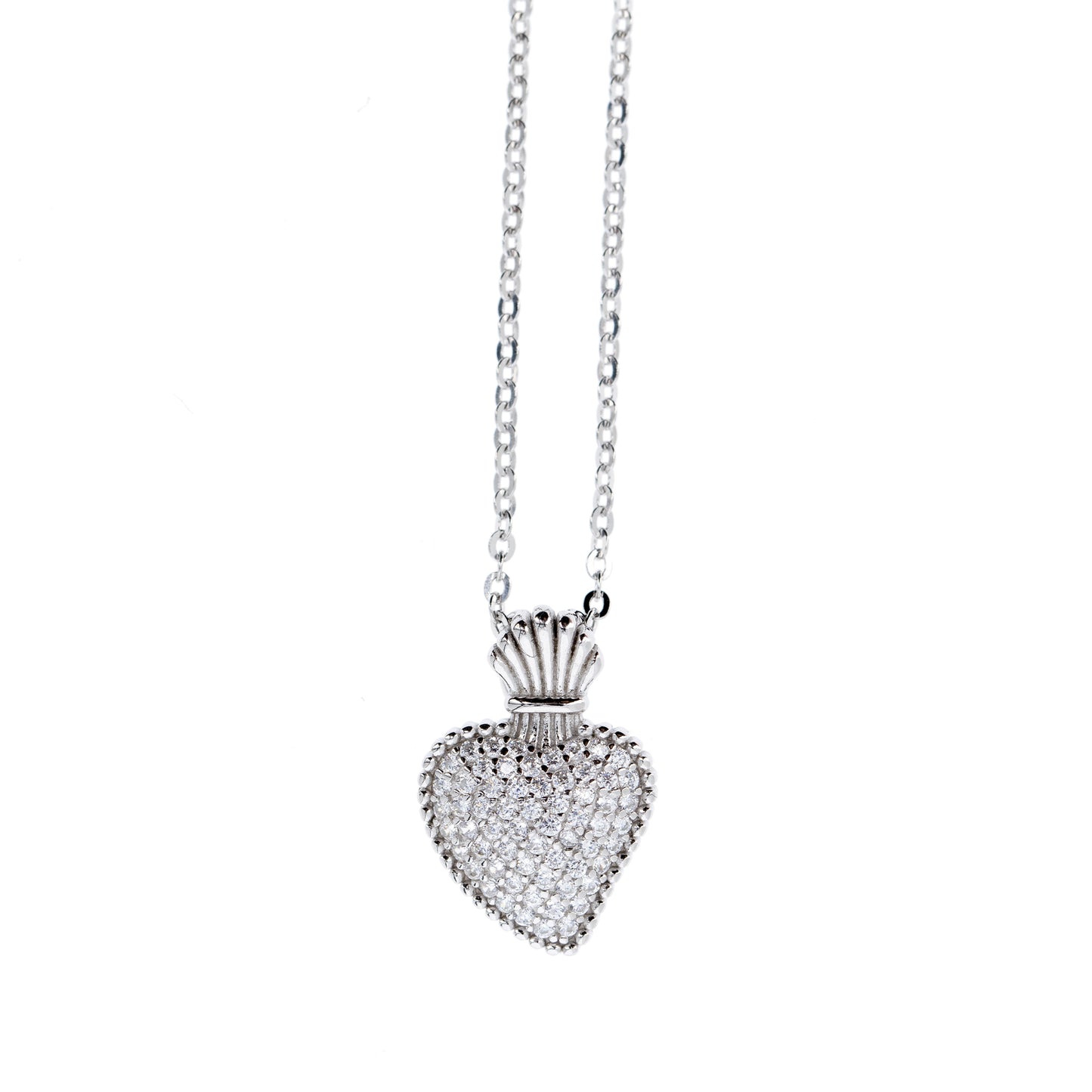 Collana Sacrum Cor, Cuore Votivo con zirconi bianchi, argento 925