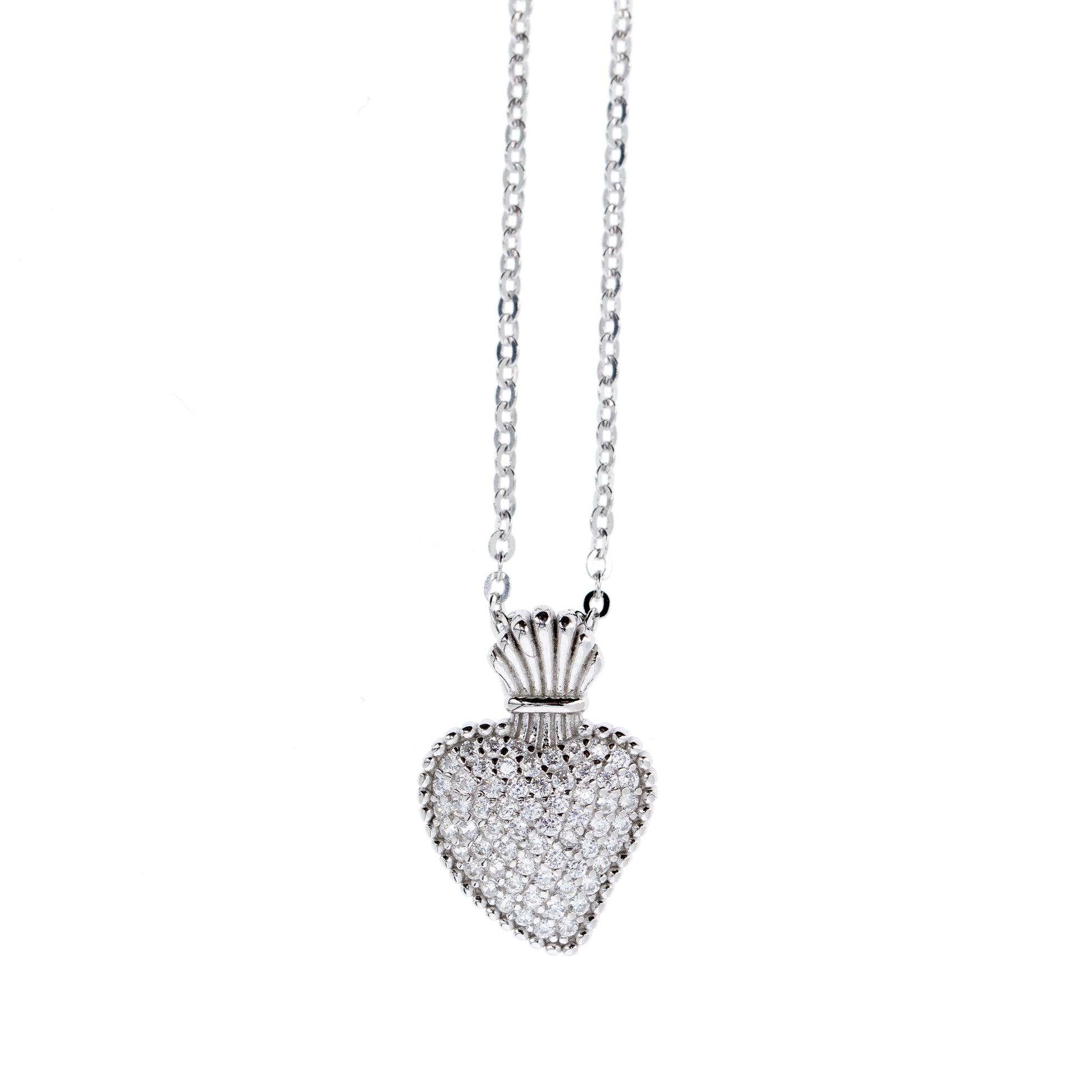 Collana Sacrum Cor, Cuore Votivo con zirconi bianchi, argento 925