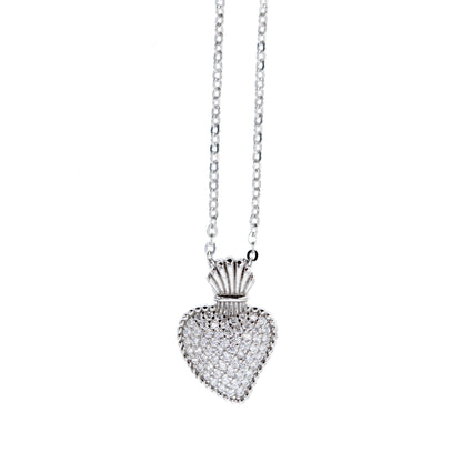 Collana Sacrum Cor, Cuore Votivo con zirconi bianchi, argento 925
