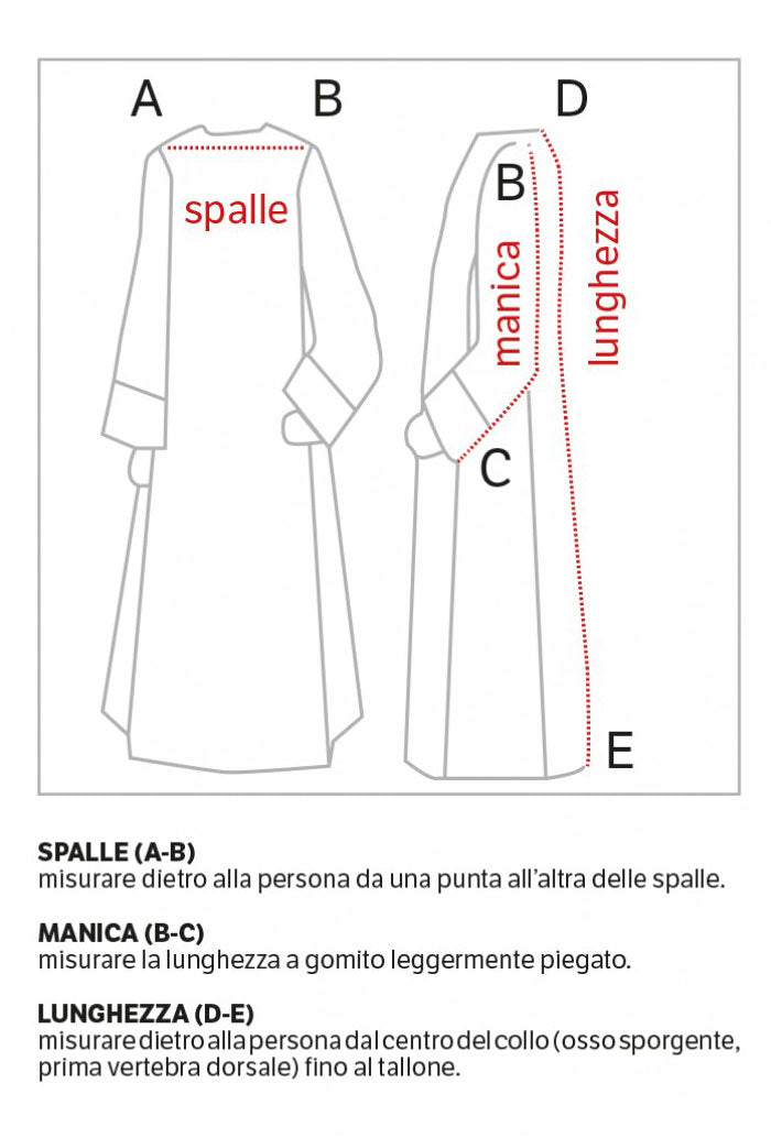 Tunica per Chierichetti con piegoni e bordo rosso a rombi davanti e dietro. Tessuto 100% poliestere