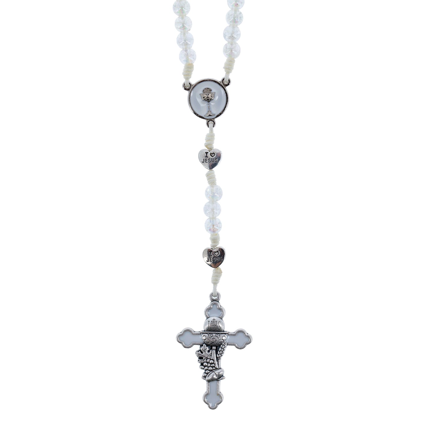 Rosario Prima Comunione smaltato bianco 6 mm con astuccio