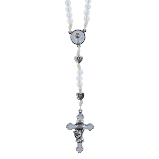 Rosario Prima Comunione smaltato bianco 6 mm con astuccio