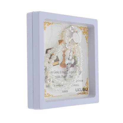 Rosario Prima Comunione smaltato bianco 6 mm con astuccio