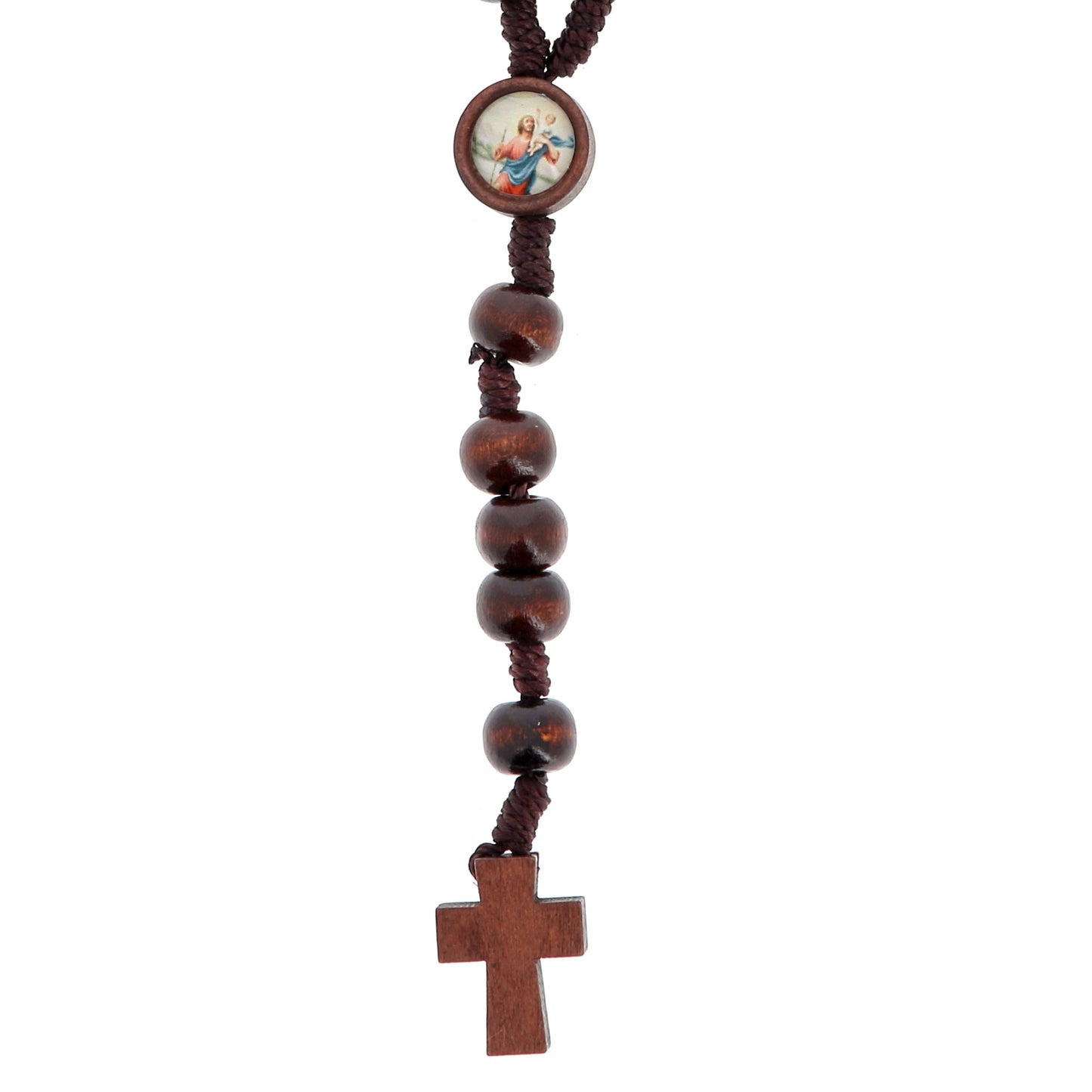 Corona di san Cristoforo in legno, grani da 6 mm, in confezione