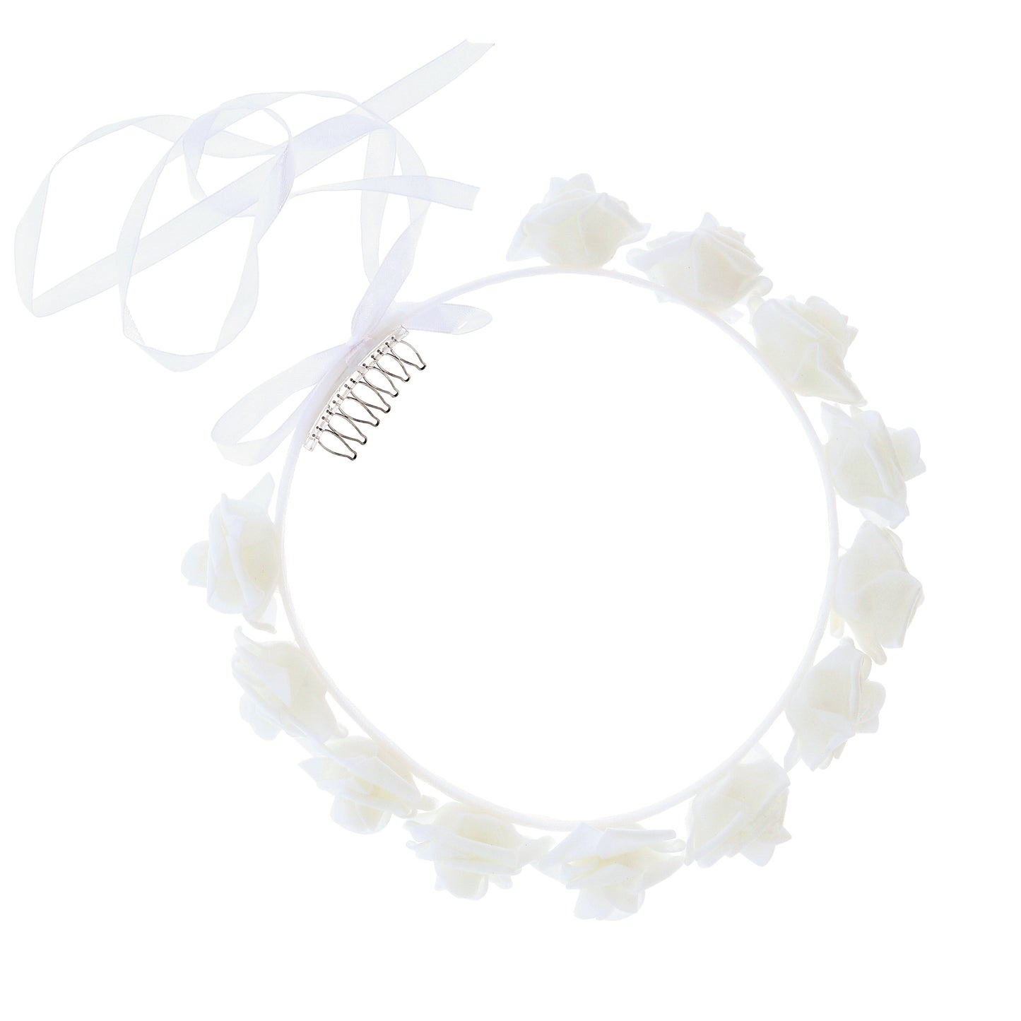 Coroncina con Rose e Pettinino per Prima Comunione - Diametro 22 cm