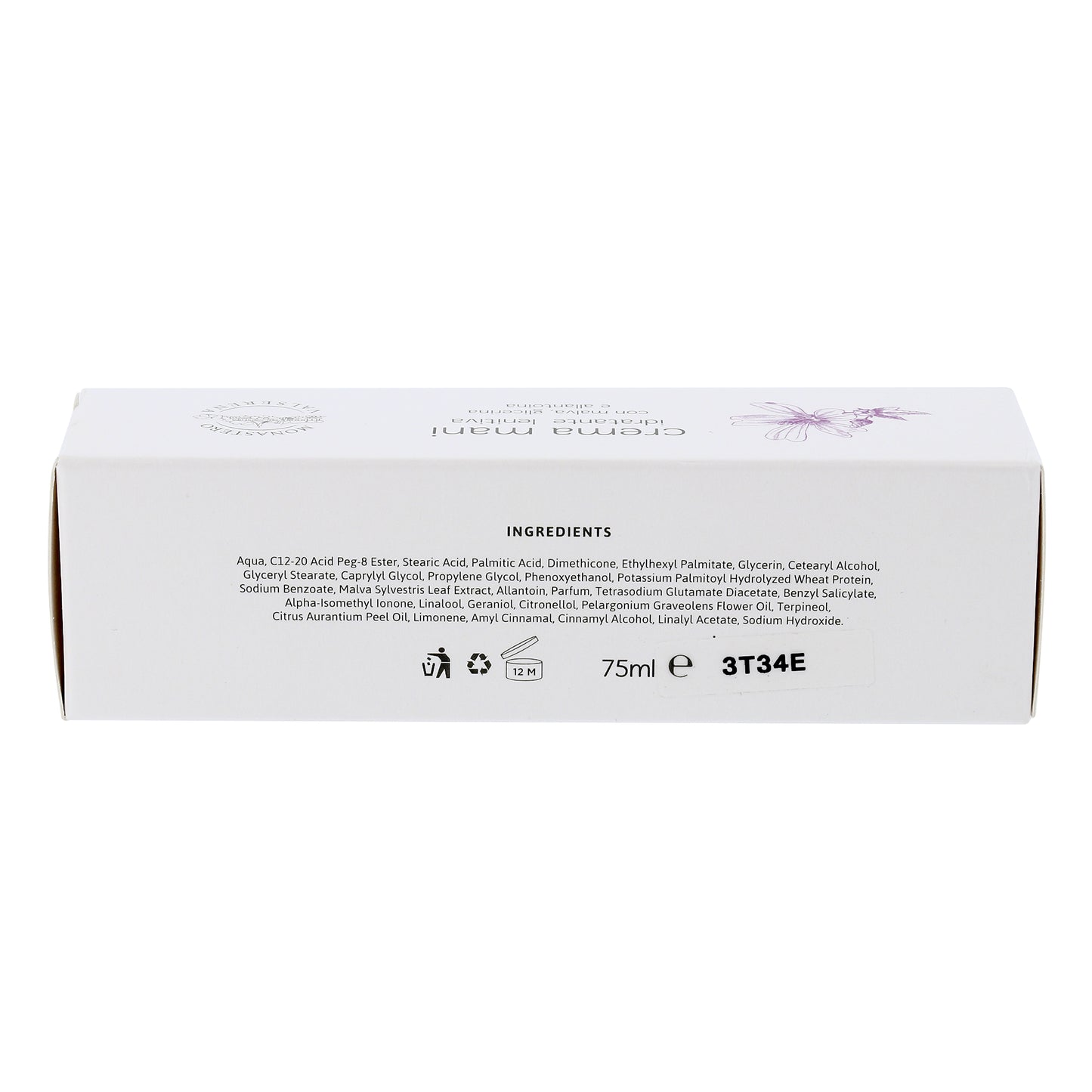 Crema mani idratante e lenitiva. Confezione da 75 ml