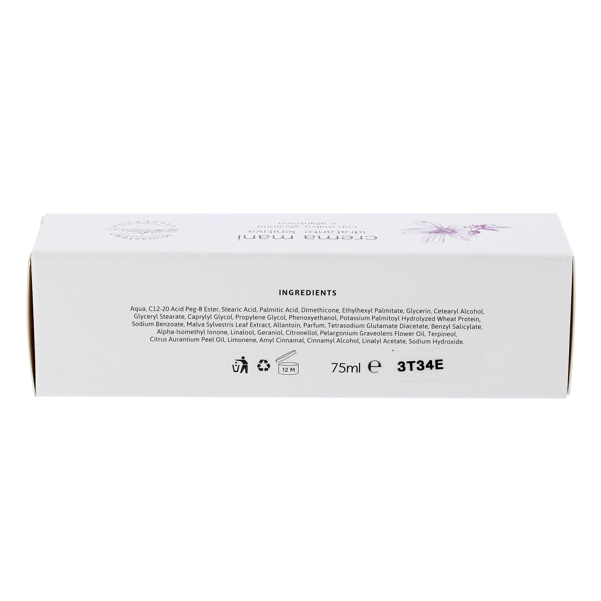 Crema mani idratante e lenitiva. Confezione da 75 ml