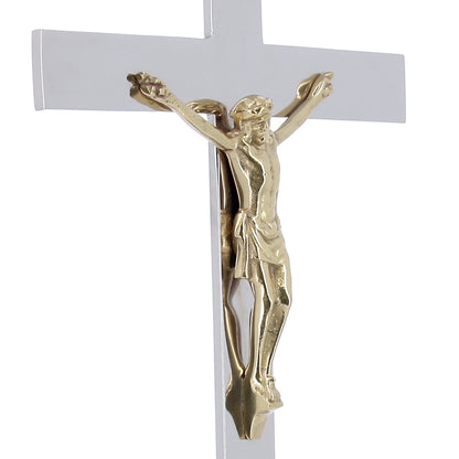 Croce da altare in ottone nichelato con base dei 12 Apostoli – Altezza 46 cm