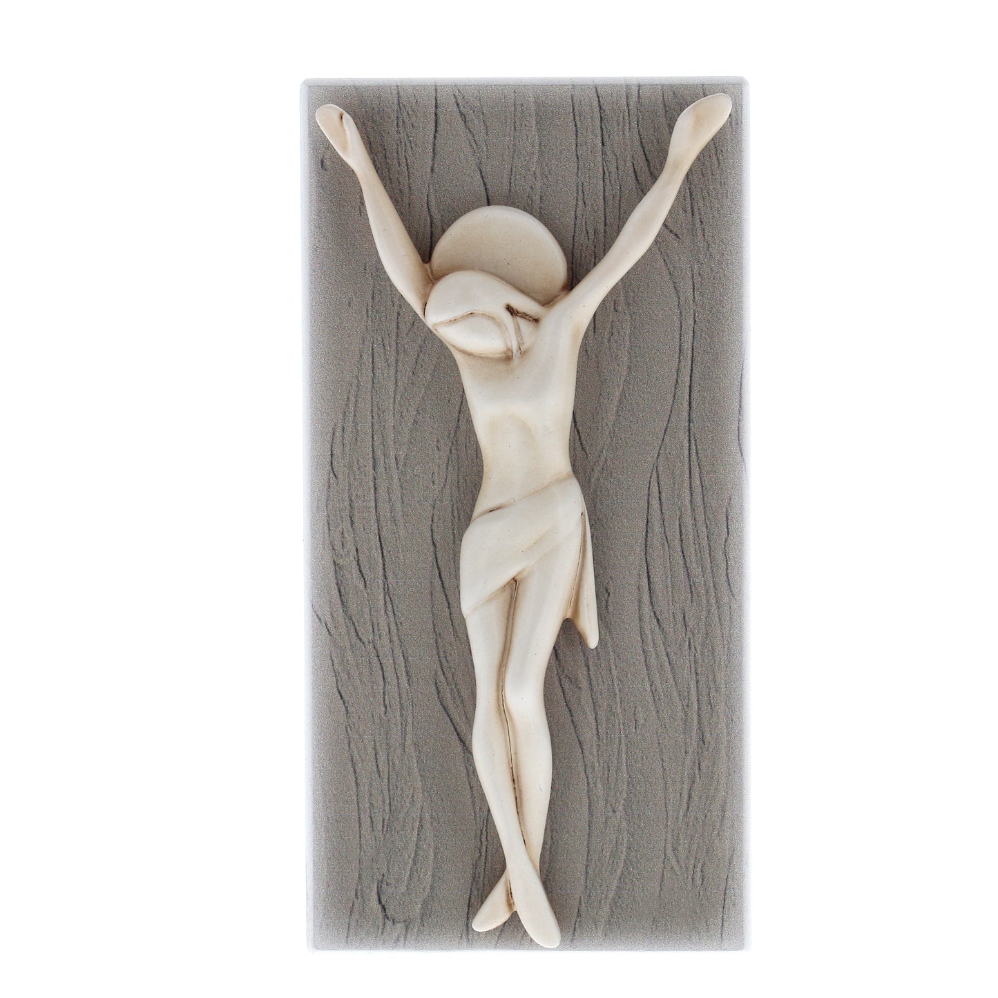 Crocifisso moderno in resina, da appendere e da appoggio. Dimensioni 6,2x12,2 cm