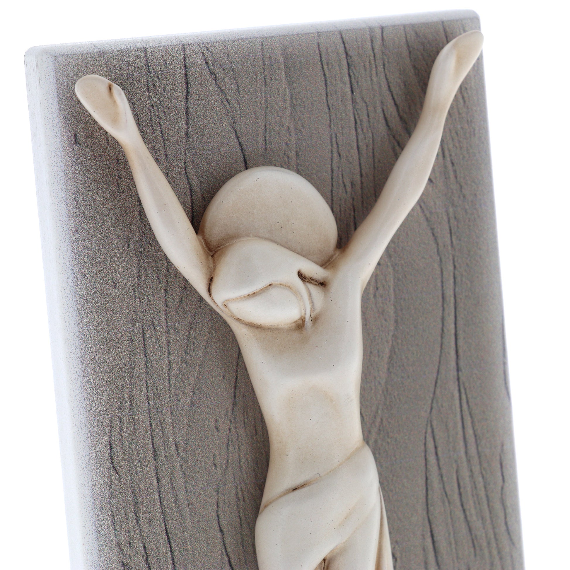 Crocifisso moderno in resina, da appendere e da appoggio. Dimensioni 6,2x12,2 cm