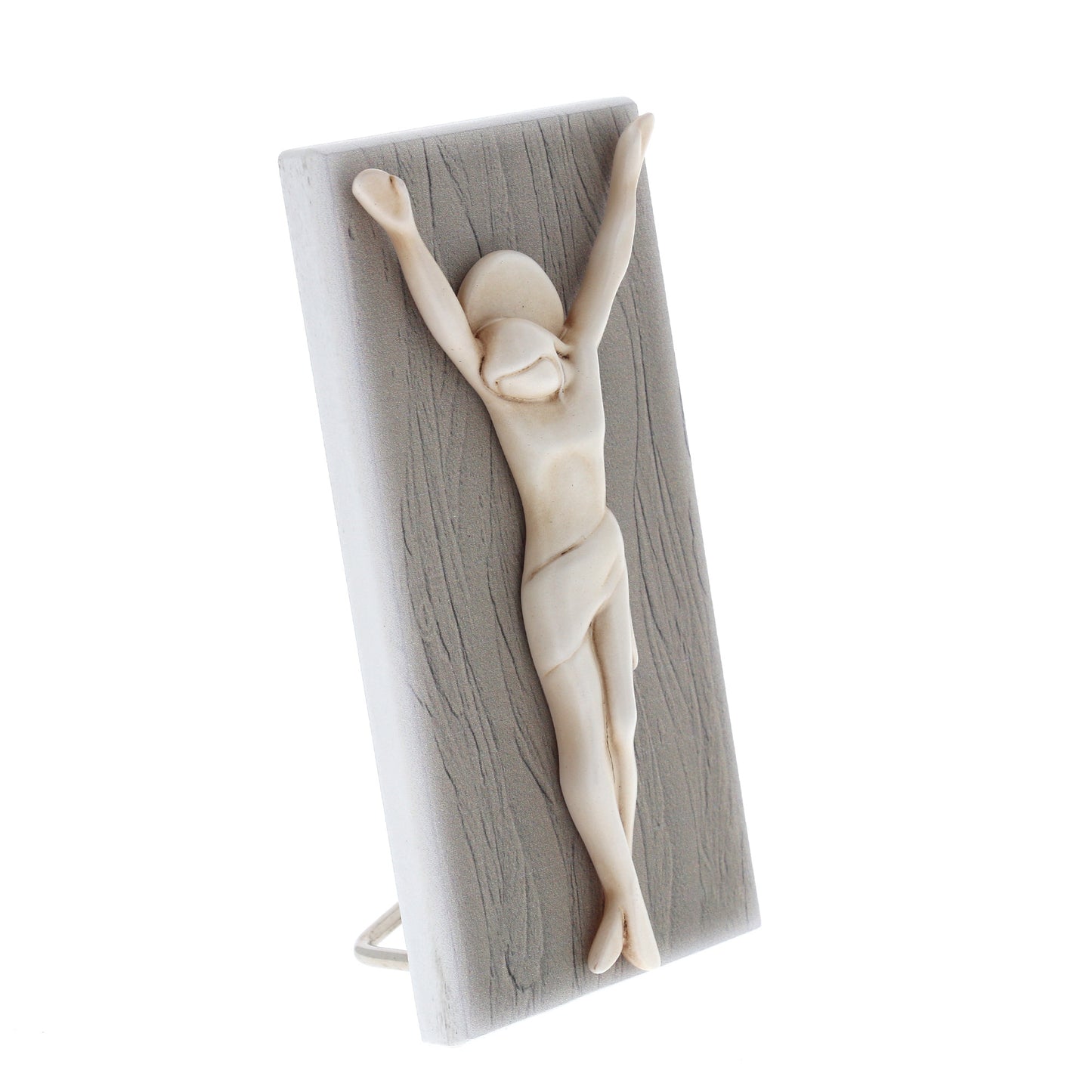 Crocifisso moderno in resina, da appendere e da appoggio. Dimensioni 6,2x12,2 cm