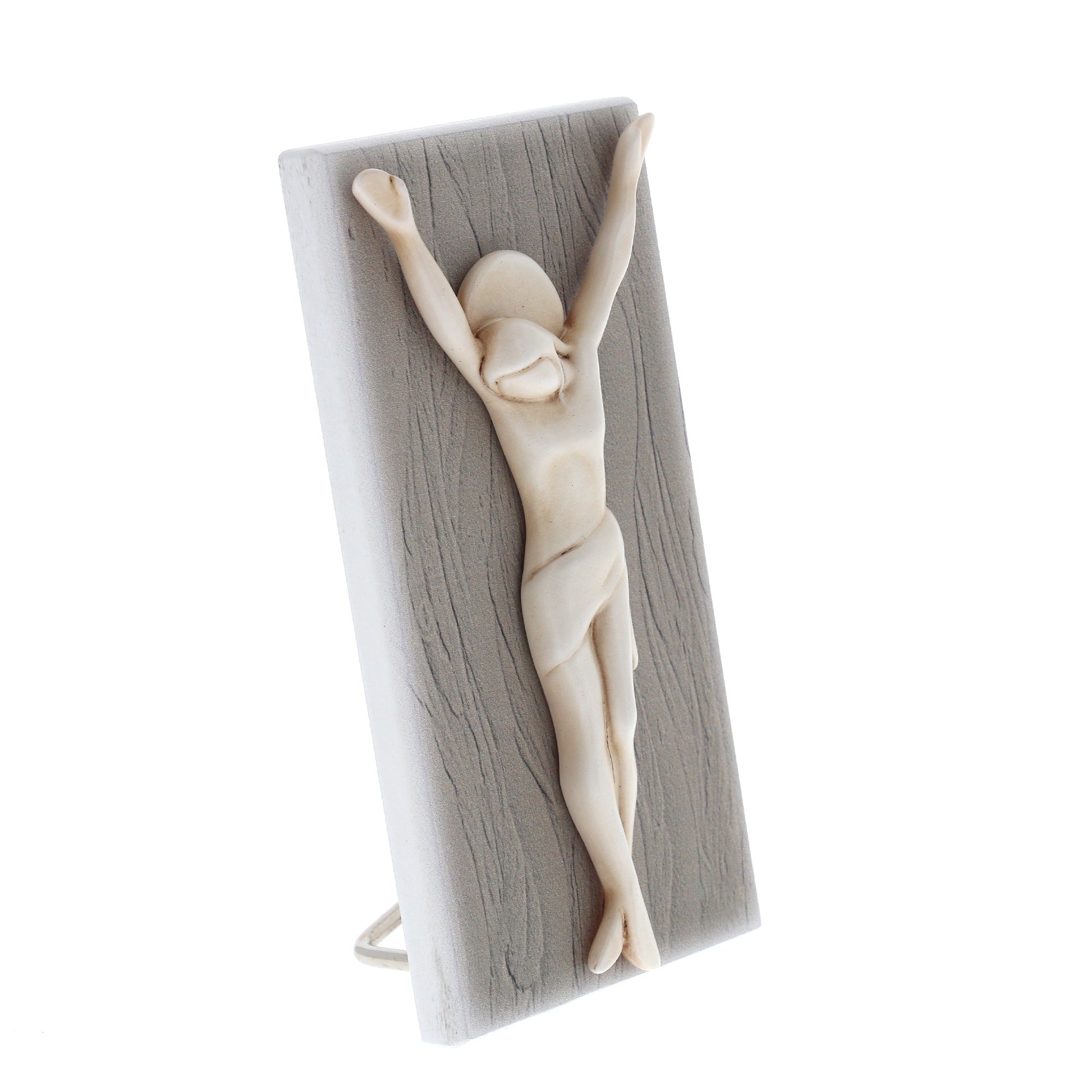 Crocifisso moderno in resina, da appendere e da appoggio. Dimensioni 6,2x12,2 cm