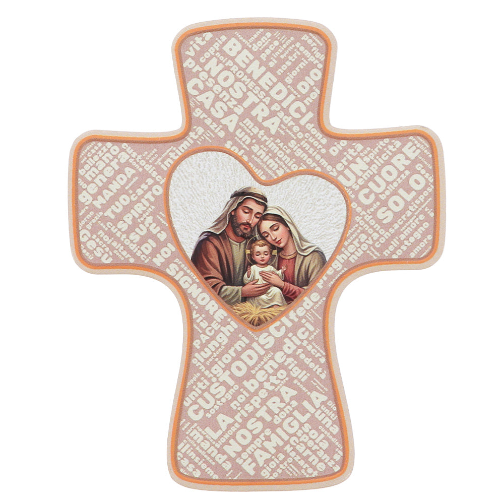 Croce Santa Famiglia con rinnovo delle promesse matrimoniali – Ricordo per benedizione delle famiglie. Dimensioni 10x8 cm
