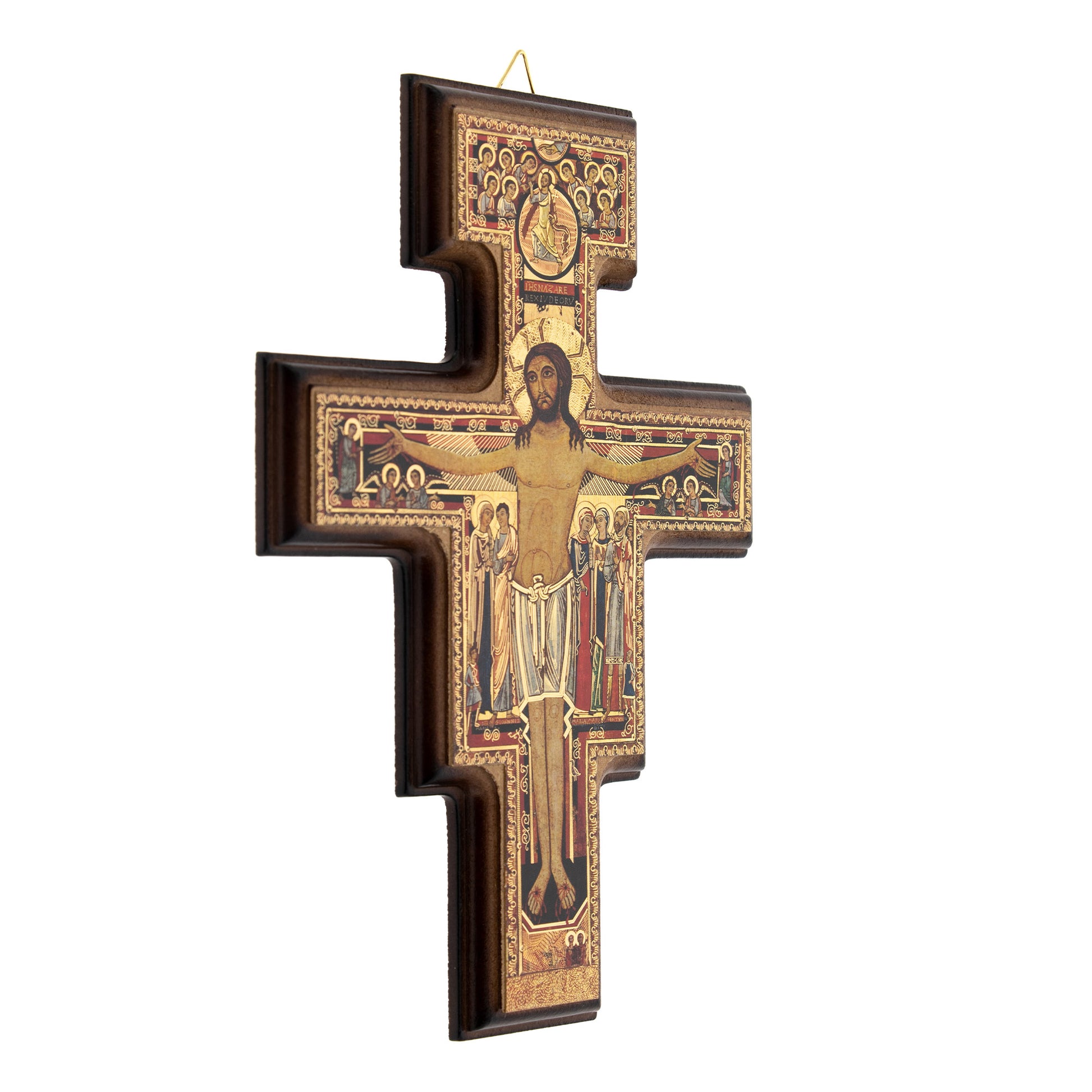 Crocifisso san Damiano in legno con rifilo. Altezza 22 cm