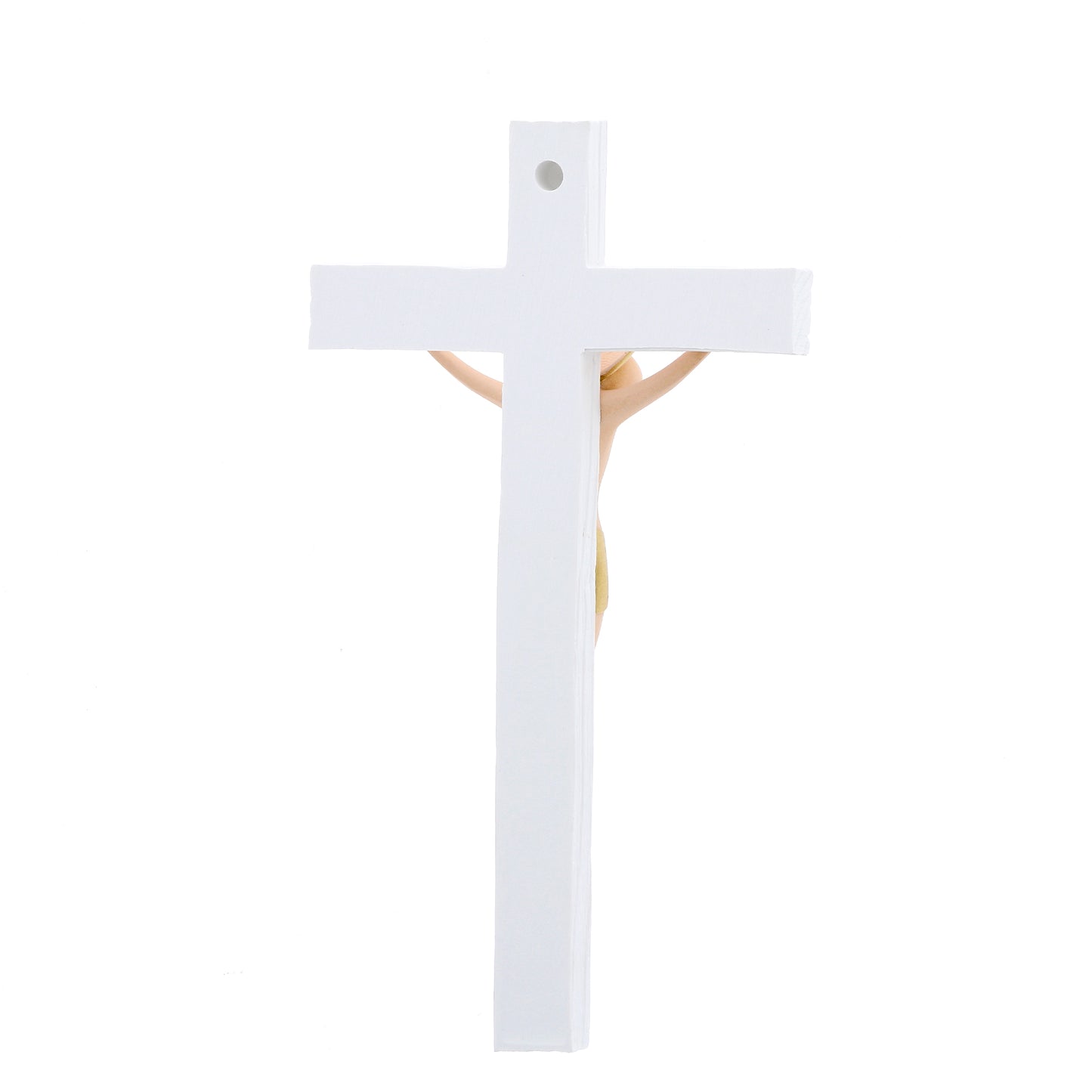 Crocifisso in legno con corpo in resina colorata. Altezza 23 cm