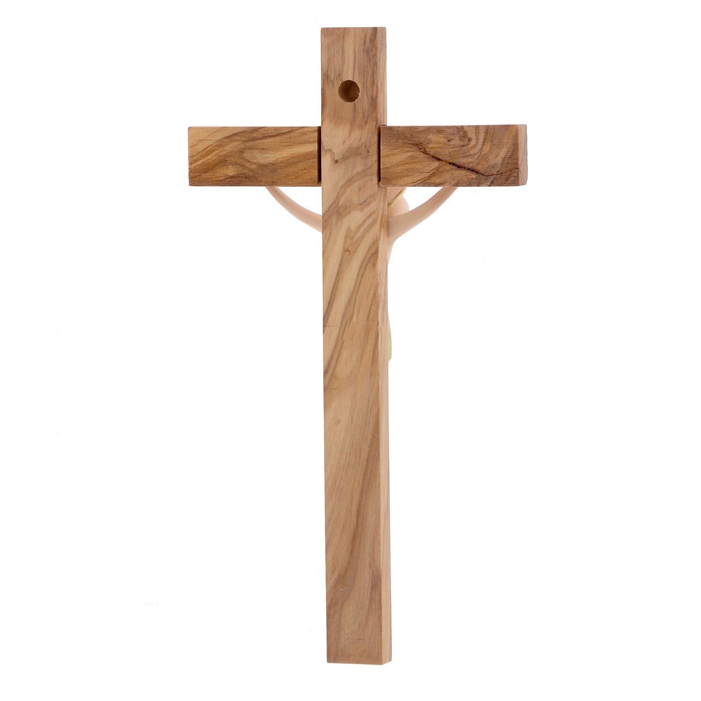 Crocifisso in legno d'ulivo con corpo in resina. Altezza 23,5 cm