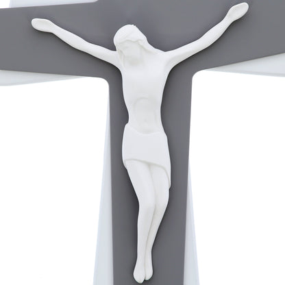 Crocifisso moderno da parete con Cristo stilizzato a doppio livello – Croce da muro – 21x28 cm