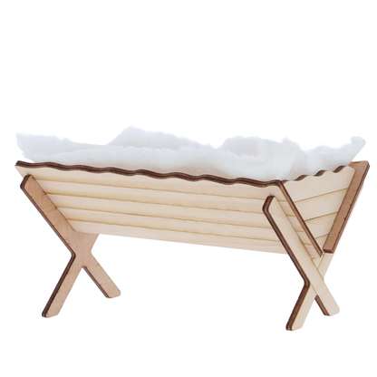Culla per Gesù Bambino in Legno con Telo, Accessorio per Presepe. 12,5 cm