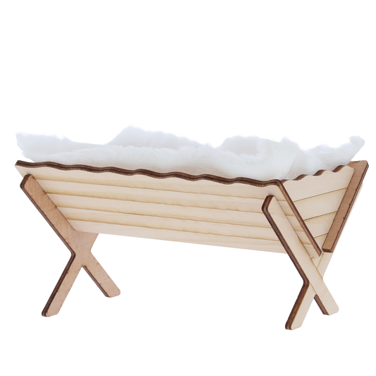 Culla per Gesù Bambino in Legno con Telo, Accessorio per Presepe. 12,5 cm