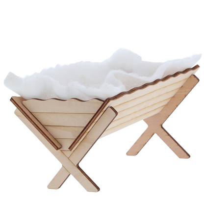 Culla per Gesù Bambino in Legno con Telo, Accessorio per Presepe. 12,5 cm