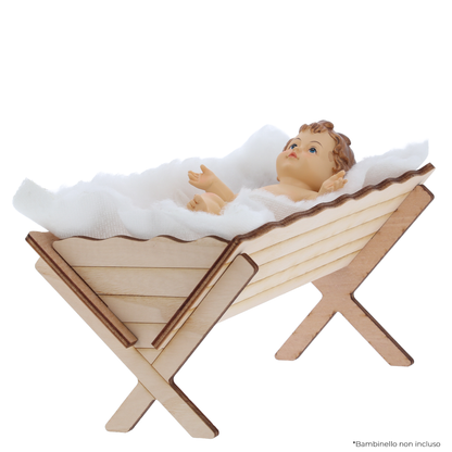 Culla per Gesù Bambino in Legno con Telo, Accessorio per Presepe. 12,5 cm