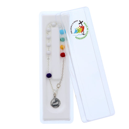 Bracciale decina del Giubileo in vetro laccato e medaglia. Lunghezza 21,5 cm