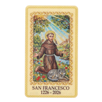 Immagine Plastificata San Francesco con Decina in Legno – 6×10 cm