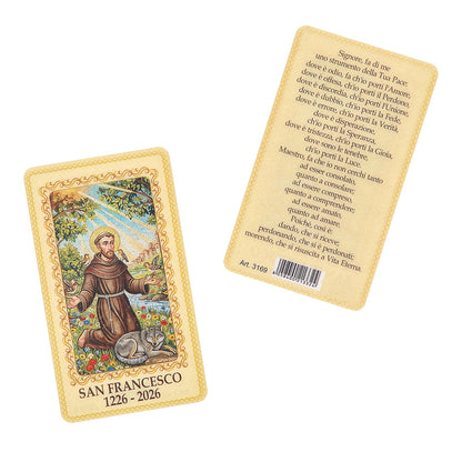 Immagine Plastificata San Francesco con Decina in Legno – 6×10 cm