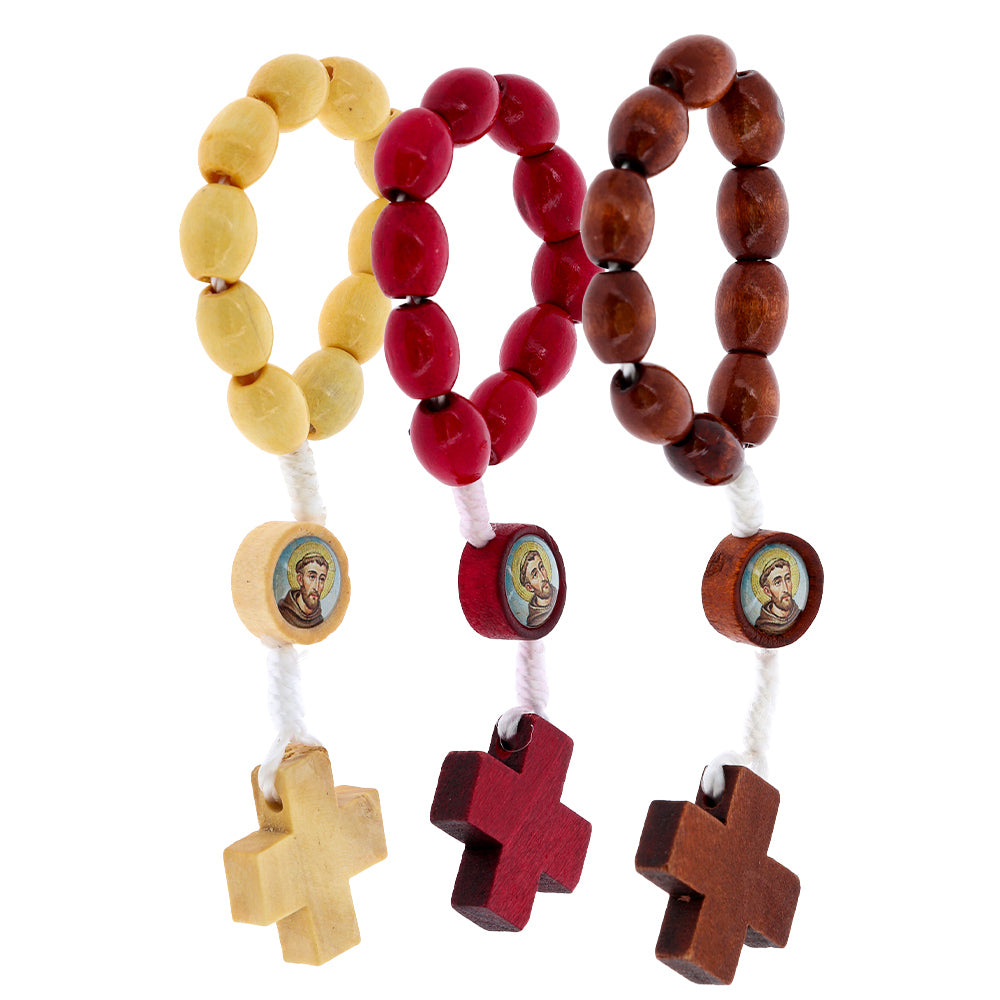 Immagine Plastificata San Francesco con Decina in Legno – 6×10 cm