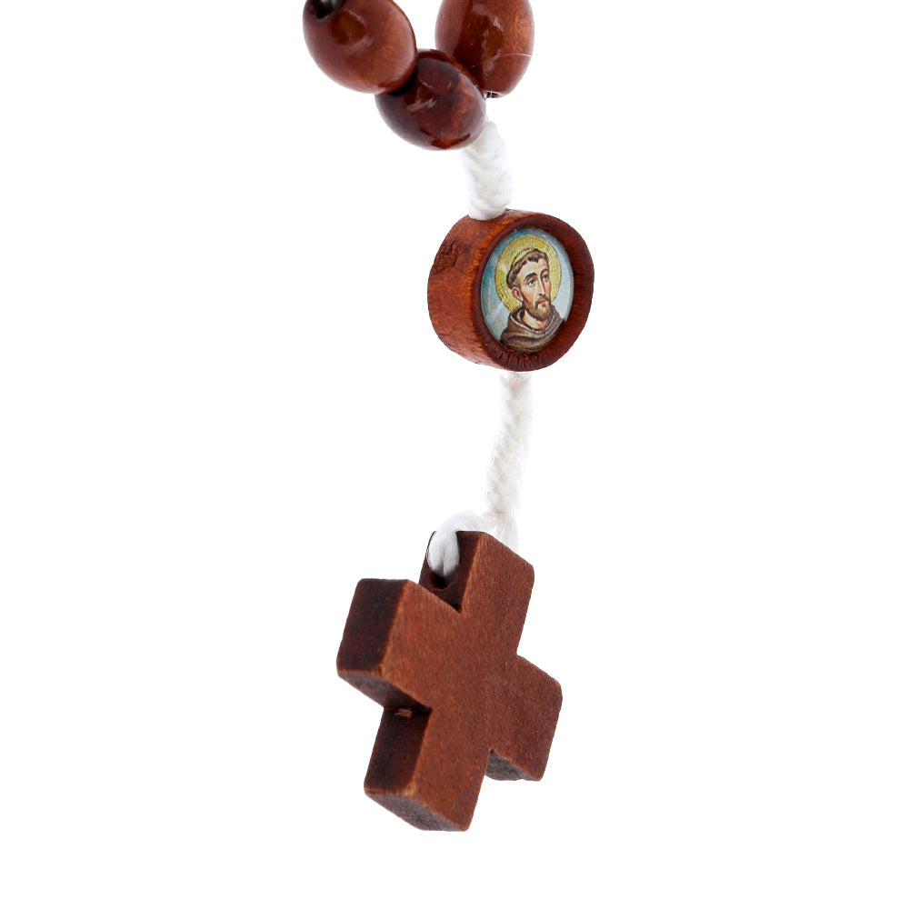 Immagine Plastificata San Francesco con Decina in Legno – 6×10 cm