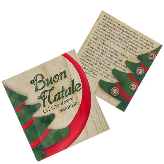 Addobbo natalizio con confezione e immagine oro a caldo. Soggetto Natività. Diametro 7 cm (4 soggetti assortiti)
