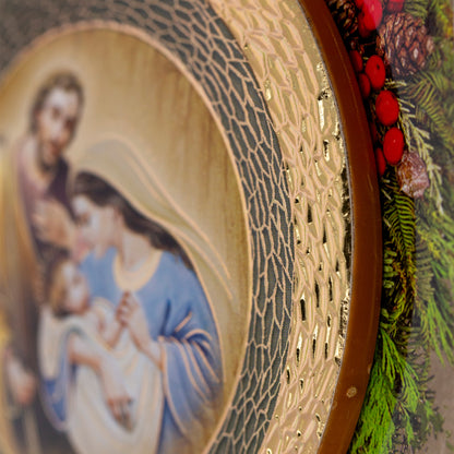 Addobbo natalizio con confezione e immagine oro a caldo. Soggetto Natività. Diametro 7 cm (4 soggetti assortiti)

