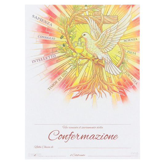 Diploma in carta pergamena per Cresima. Dimensioni 18x24 cm