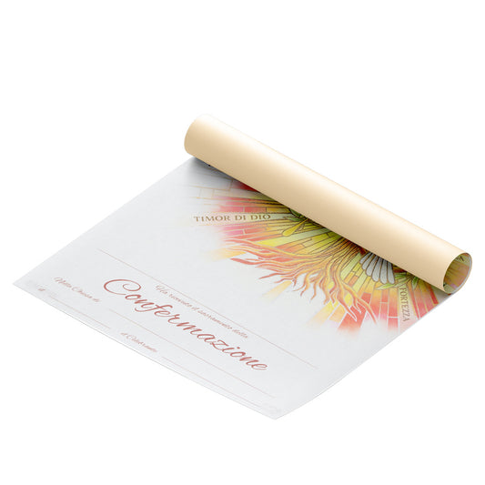 Diploma in carta pergamena per Cresima. Dimensioni 18x24 cm