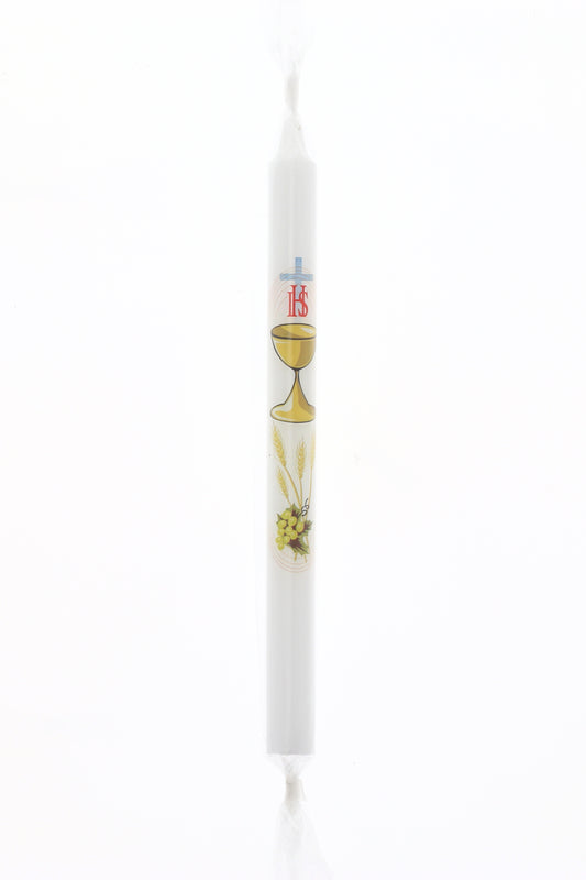 Candela per Comunione in busta trasparente. Dimensioni 2x27 cm