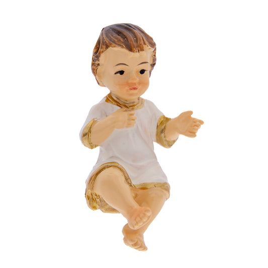 Statua Gesù Bambino con lenzuolo, in resina. Altezza 4,5 cm