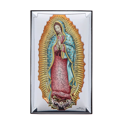 Quadro Madonna di Guadalupe in legno e lamina d'argento. Dimensioni 6,5x11 cm