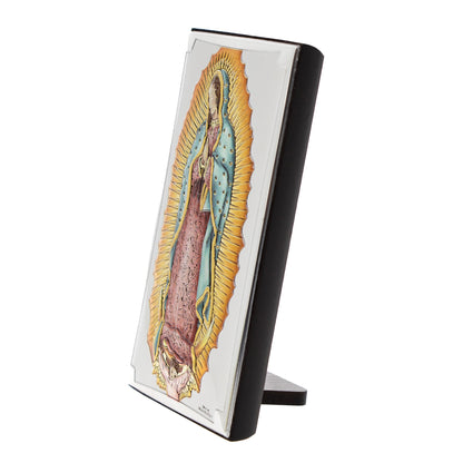 Quadro Madonna di Guadalupe in legno e lamina d'argento. Dimensioni 6,5x11 cm