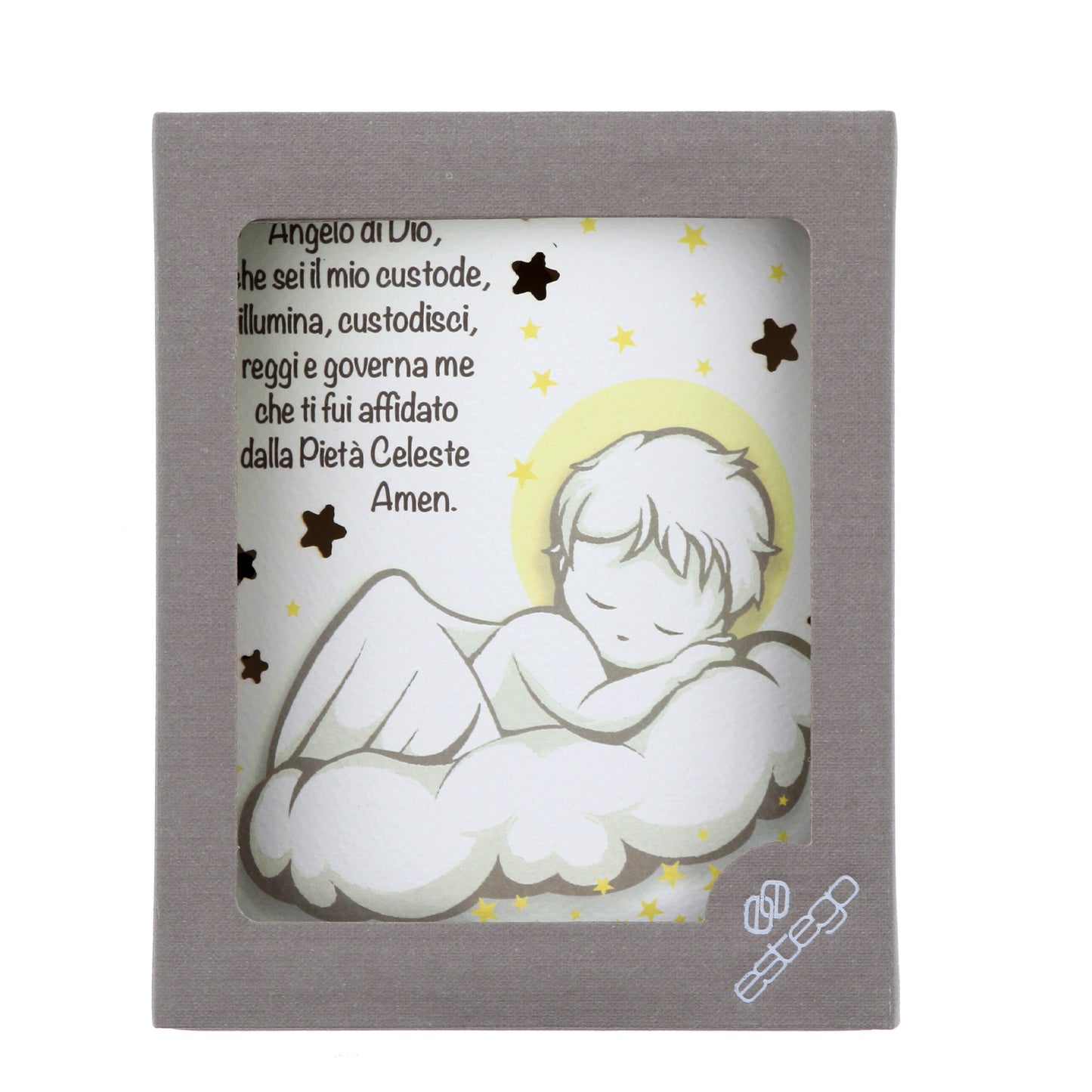 Lampada da compagnia in carta a batteria. Angelo di Dio. Dimensioni 14x18 cm