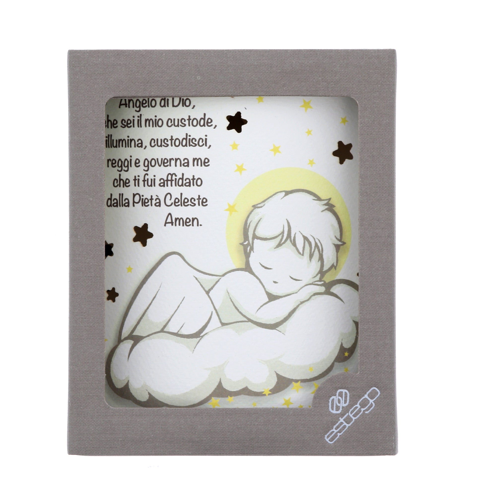 Lampada da compagnia in carta a batteria. Angelo di Dio. Dimensioni 14x18 cm