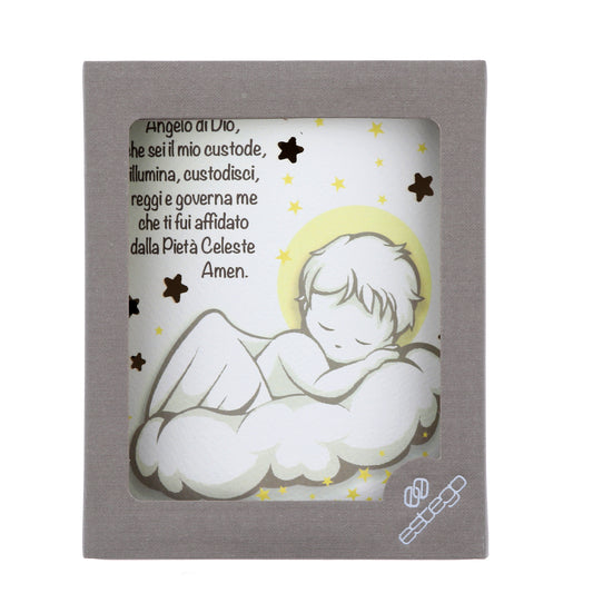 Lampada da compagnia in carta a batteria. Angelo di Dio. Dimensioni 14x18 cm