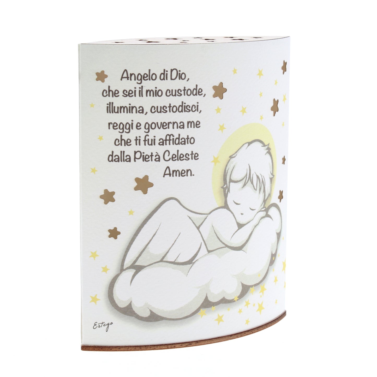 Lampada da compagnia in carta a batteria. Angelo di Dio. Dimensioni 14x18 cm
