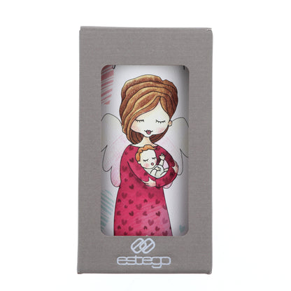 Lampada da compagnia, tonda, in carta e legno, da appendere o da appoggio. Raffigurazione Mamma