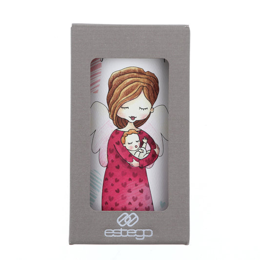 Lampada da compagnia, tonda, in carta e legno, da appendere o da appoggio. Raffigurazione Mamma