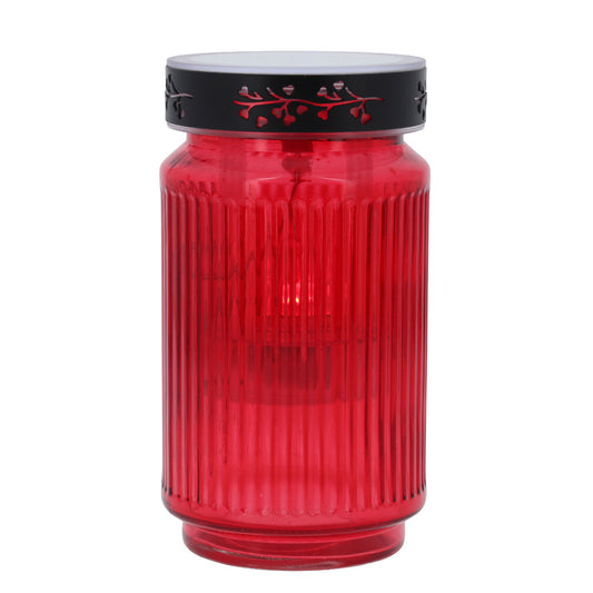 Lampada cilindrica rossa, a luce solare. Altezza 16,3 cm