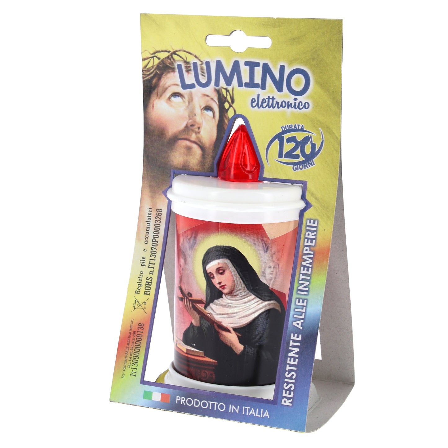 Lumino elettronico "Santa Rita", durata 120 giorni. Altezza 13 cm