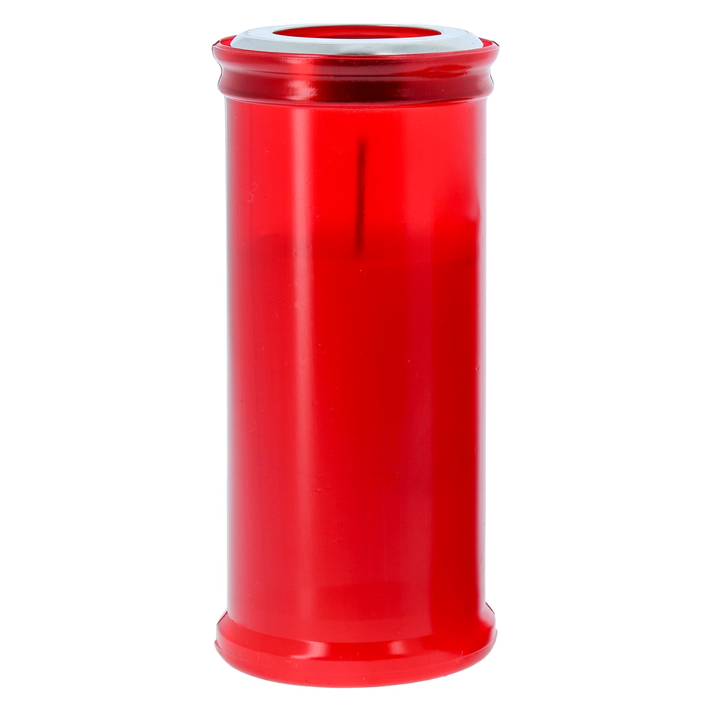 Lumino Votivo in plastica rossa. Dimensioni 6,5x15 cm