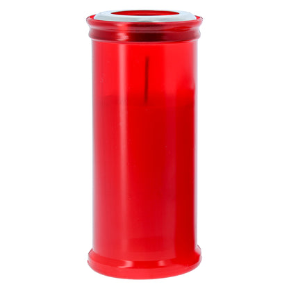 Lumino Votivo in plastica rossa. Dimensioni 6,5x15 cm